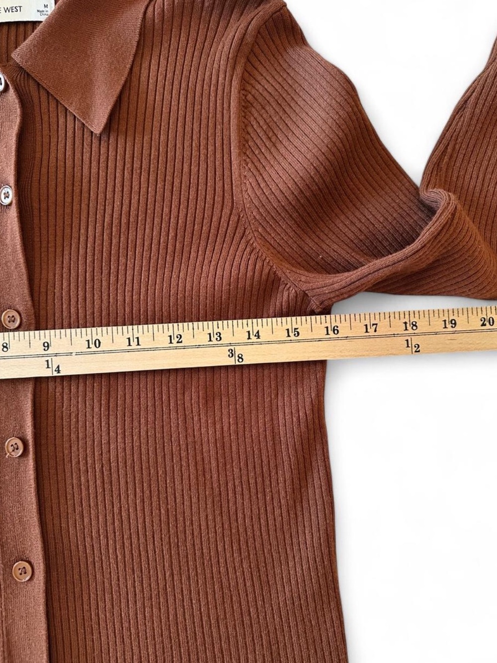 Nine West M Brown Ribbed Knit Collared Cardigan Top 90s Minimalist Y2K Neutral - Picture 7 of 8